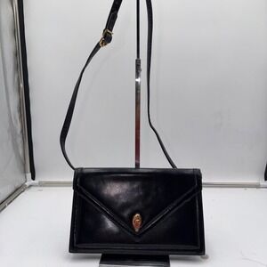 Susan Gail Vintage Black Leather Envelope Crossbody Bag Gold Clip Lock Closure